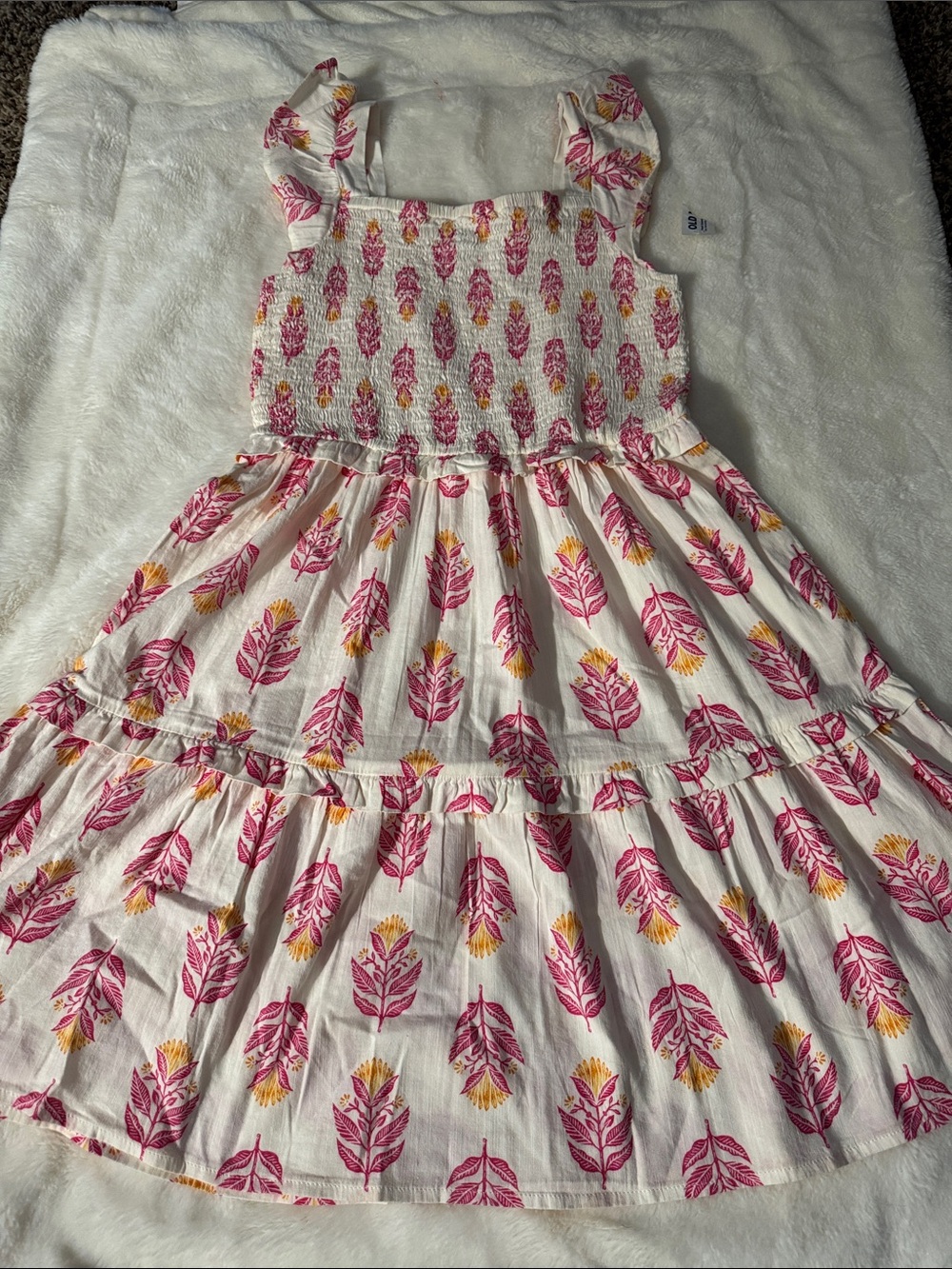 Old Navy White Dress with Pink & Yellow Floral Print
